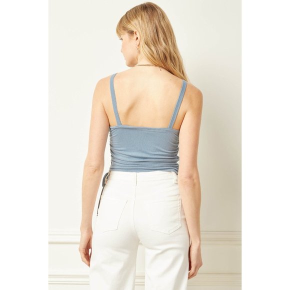 Entro Shirred Cropped Cami, Blue - Picture 5 of 6